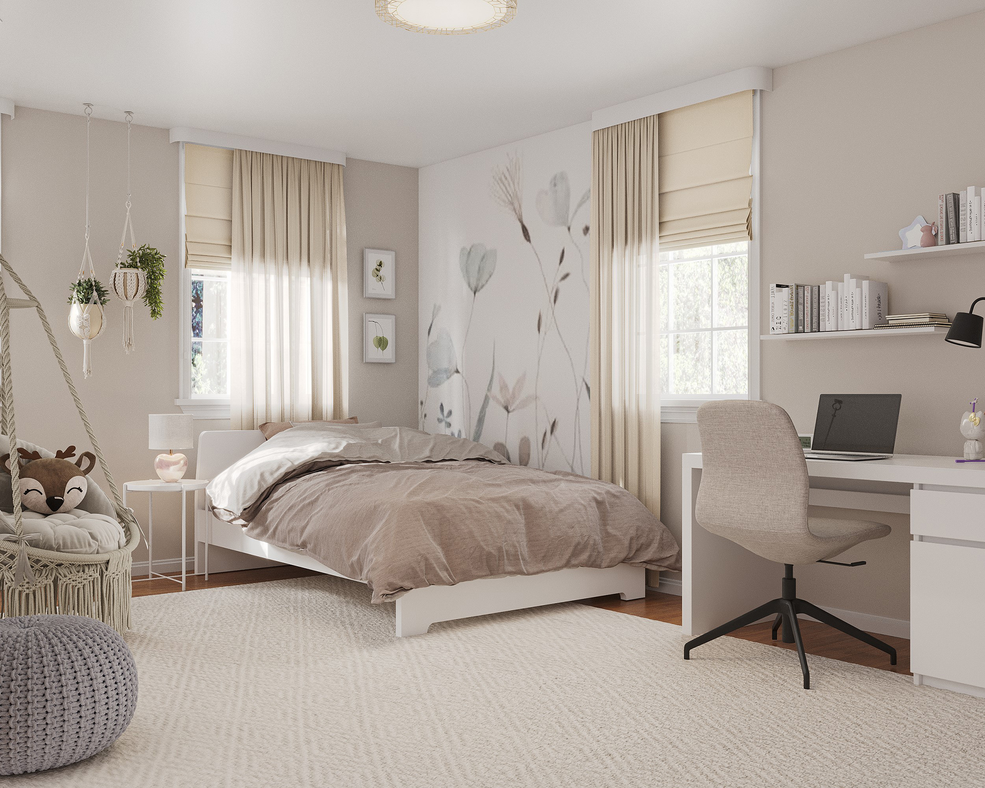 Soft Beige Kids Room for a 9-Year-Old Girl 1 Best Kids Room Interior Design - Interior Designer • Elena Bondina Interior Designer • Elena Bondina